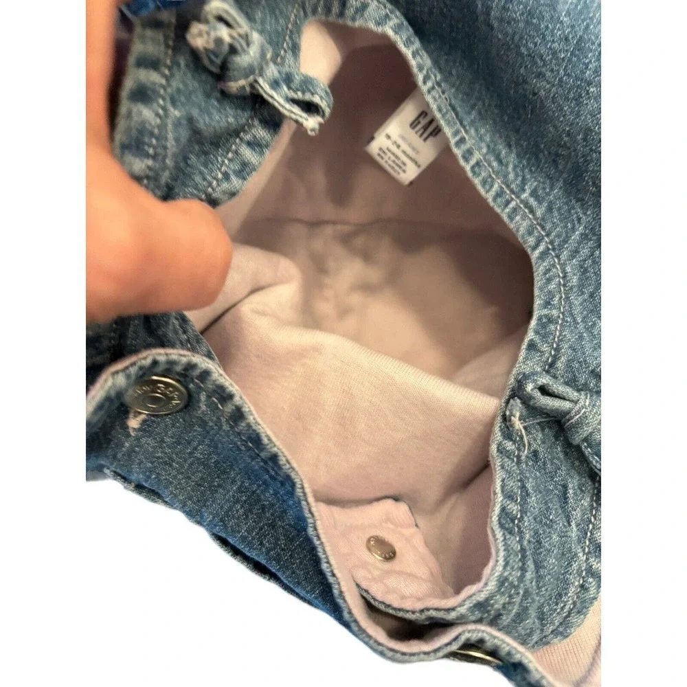 Both Baby Gap Toddler Overalls 18-24 Denim Pink Bows Lined Soft Cotton Blue Jean